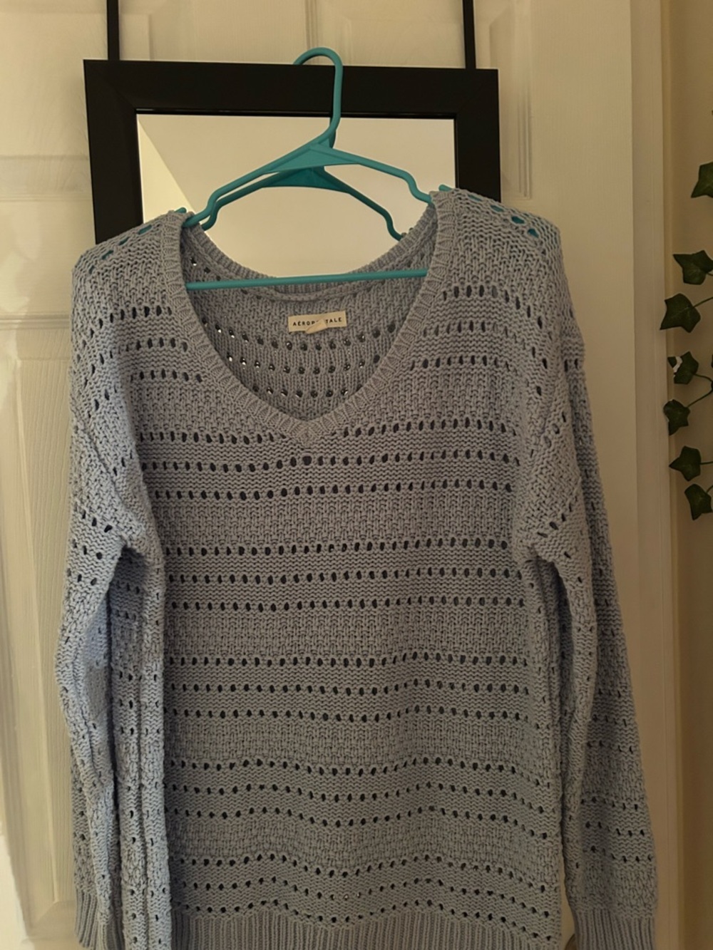 Aeropostale Pale Blue Open-Knit V-Neck Sweater